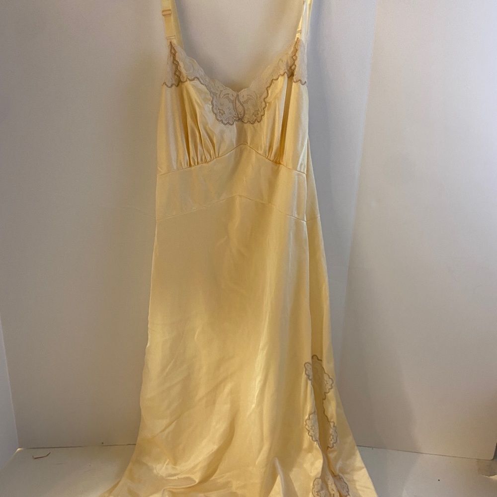 Silky Yellow Lace-Trim Slip Dress